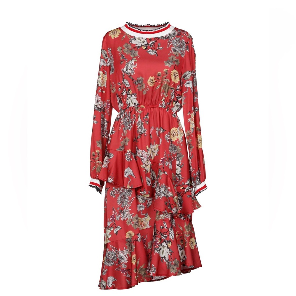 Vanessa Scott red floral dress.